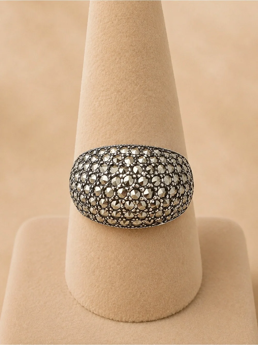 Marcasite Domed Silver Statement Ring Size 8.75 #659